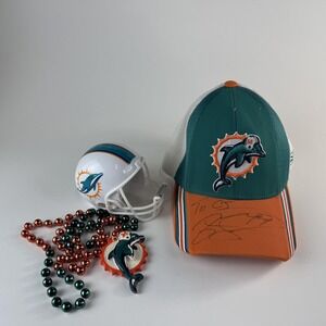 Miami Dolphins Hat Cap Strap Back Mens Teal Orange NFL Football Autograph Reebok